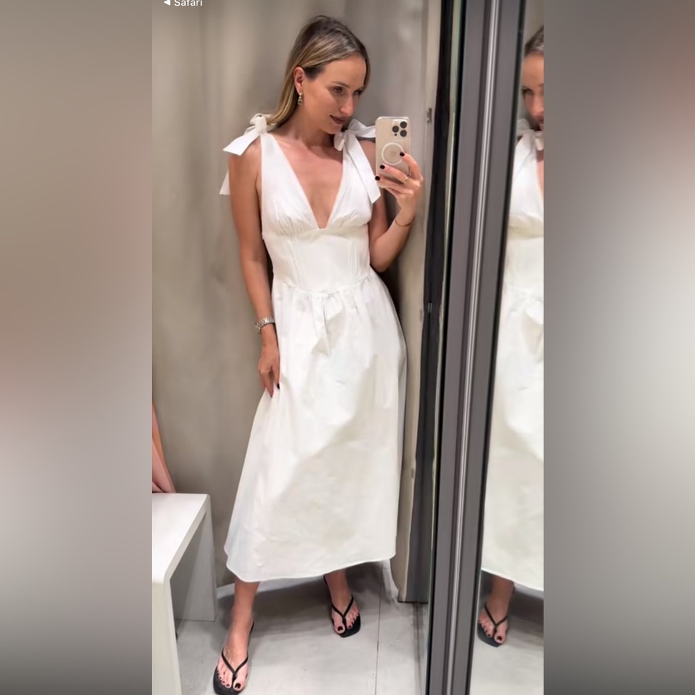 ZARA TIED POPLIN MIDI DRESS